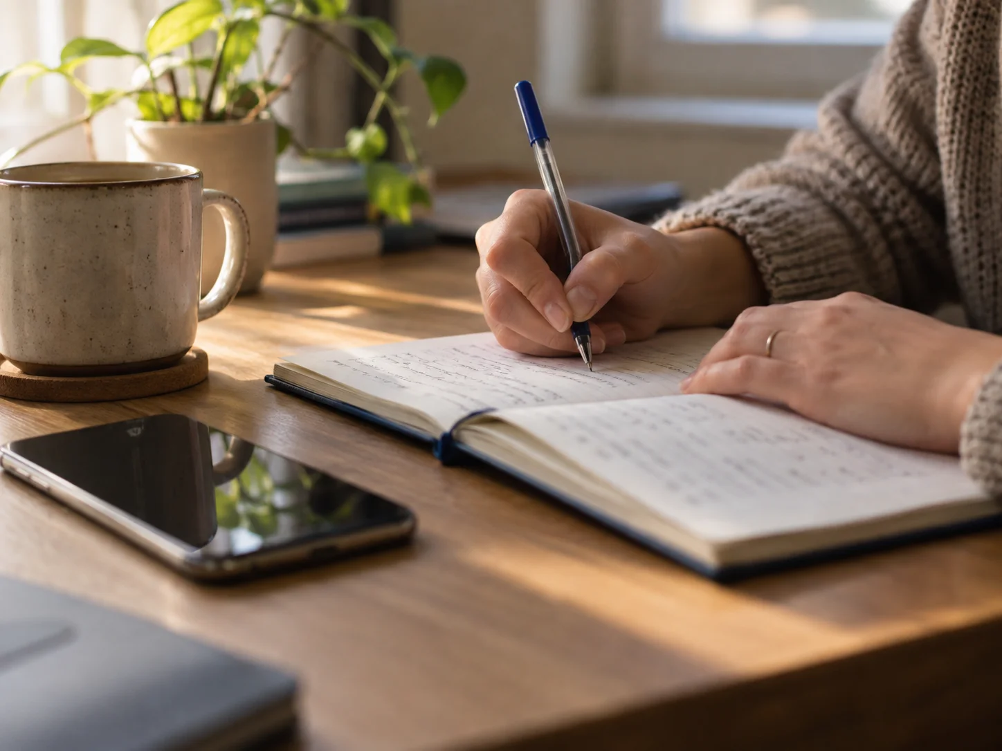 Persona anotando las ideas de su proyecto web en una libreta